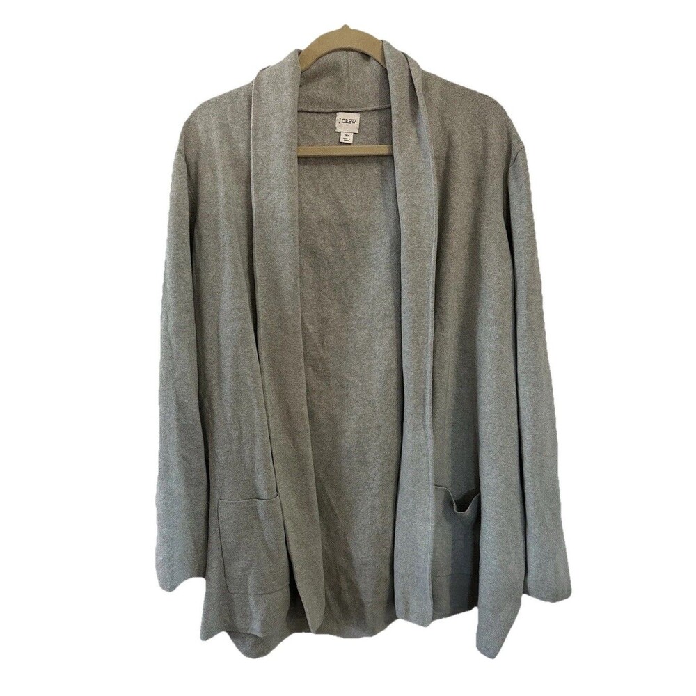 J. CREW Factory Chelsea Sweater Blazer Heather Gray open front 2X 100% Cotton